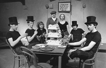 <p>Diarmuid Burke, Sean McGinley, Colette Lardner, Maelíosa Stafford, Marie Mullen, Ray McBride and Adrian Taheny in The Threepenny Opera by Bertolt Brecht (1979); photo by Joe O'Shaughnessy.</p>
		