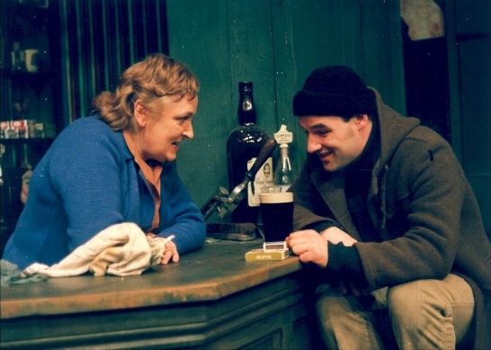 A colour production photo featuring Pat Leavy and Maelíosa Stafford in Tom Murphy's Conversations on a Homecoming.