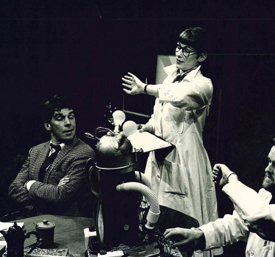 A black-and-white production photo of The Increased Difficulty of Concentration by Václav Havel.