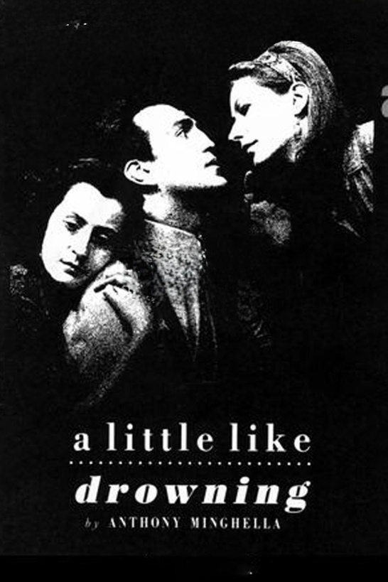 The promotional artwork for A Little Like Drowning by Anthony Minghella featuring a black-and-white photo on a black background.