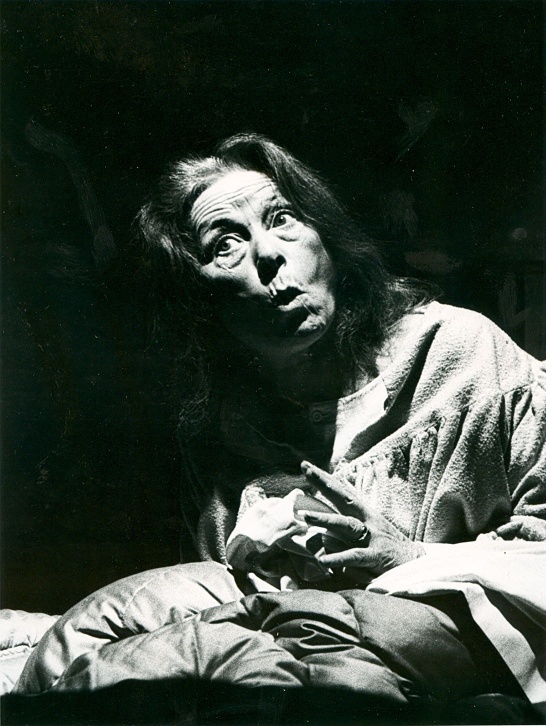 A black-and-white production photo featuring Siobhán McKenna in Tom Murphy's Bailegangaire (1985).