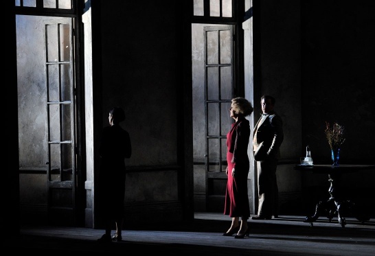 A production photo of The Cherry Orchard featuring Siobhán Cullen, Derbhle Crotty and Rory Nolan.