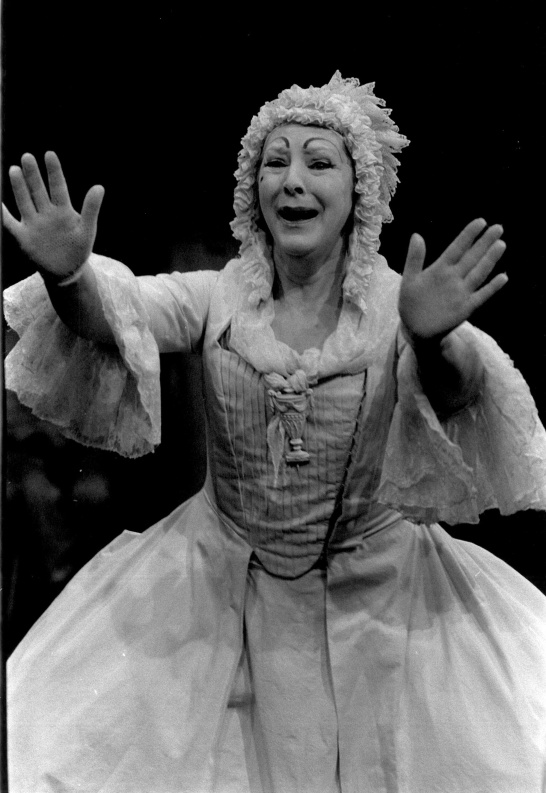 Sabina Higgins (neé Coyne) in a black-and-white production photo of St Patricks Day by Richard B. Sheridan (1990).