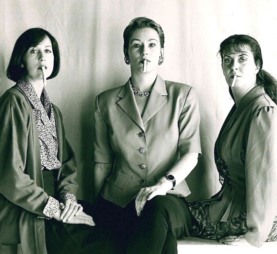 Ingrid Craigie, Kate O'Toole and Marion O'Dwyer in a black-and-white production photo of The Donahue Sisters by Geraldine Aron.