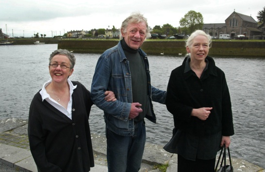 Druid's three founders, Garry Hynes, Mick Lally and Marie Mullen standing together in Galway.