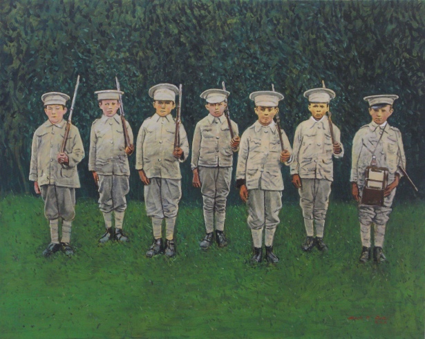 'Attention', acrylic on canvas, by Mick O'Dea, based on a photograph by Jack Leonard, 120cm x 150cm.