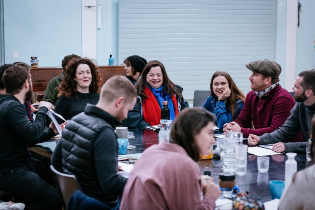 The Cherry Orchard cast and team getting ready the first rehearsal. Photo credit: Simon Lazewski
		