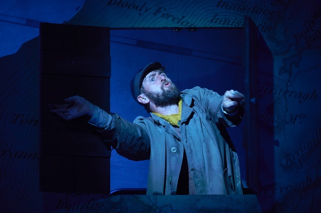 Aaron Monaghan as Conn 'The Shaughraun' bursting through a window.