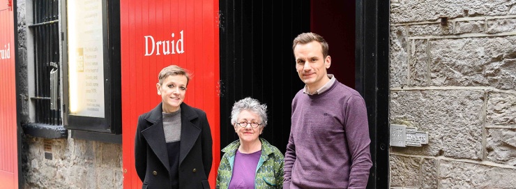 Anneliese Davidsen Executive Director Druid Garry Hynes Artistic Director Druid and Jay Perry Head of Development Druid on Druid Lane in Galway photo by Declan Colohan